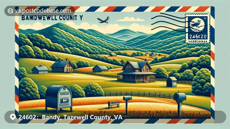 Bandy, VA illustration, zip code 24602, Crab Orchard Museum, Appalachian Mountains.