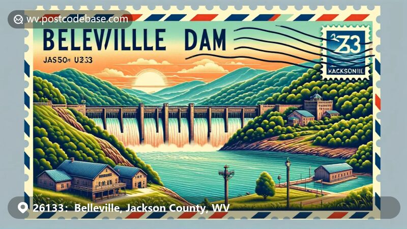 Belleville, WV illustration, zip code 26133, featuring Appalachian Mountains and rural landscapes.
