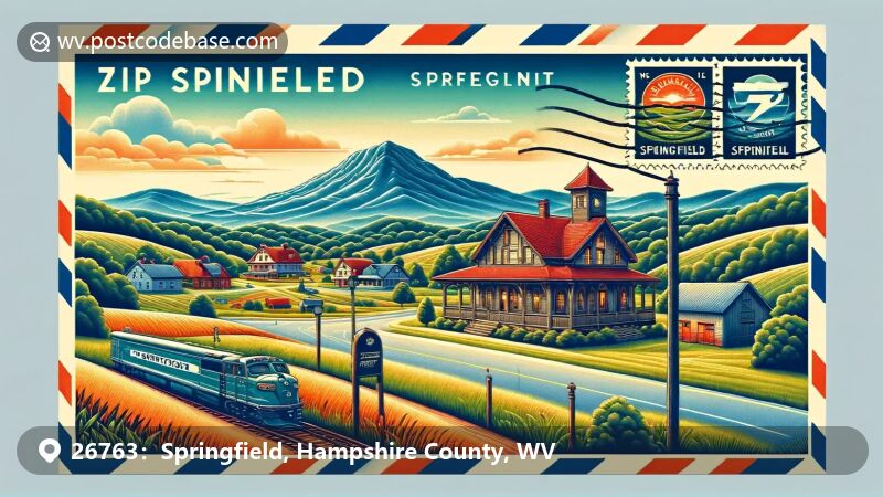Springfield, WV illustration, zip code 26763, Appalachian Mountains and rural America.