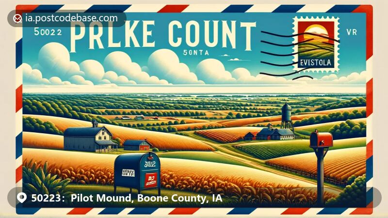 Pilot Mound, IA illustration, featuring the iconic elevator and rural landscape.