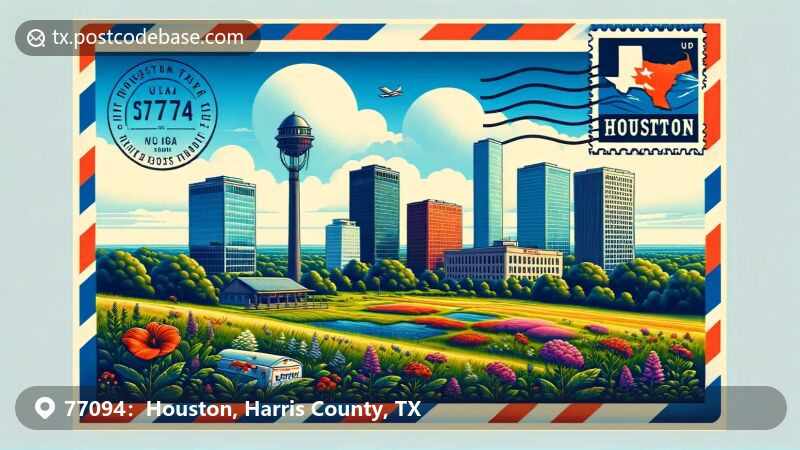 Houston, Texas illustration, zip code 77094, Space Center Houston.
